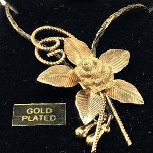 new vintage gold plated flower necklace floral 18"chain gift
